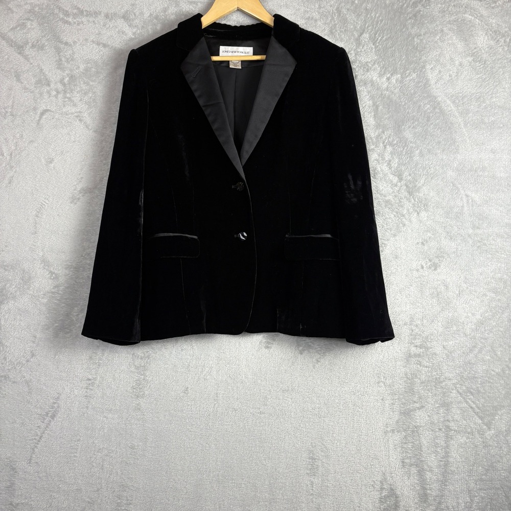 Vintage Jones New York Velvet Blazer Silk Blend 12 Black Lapel Tuxedo Jacket
